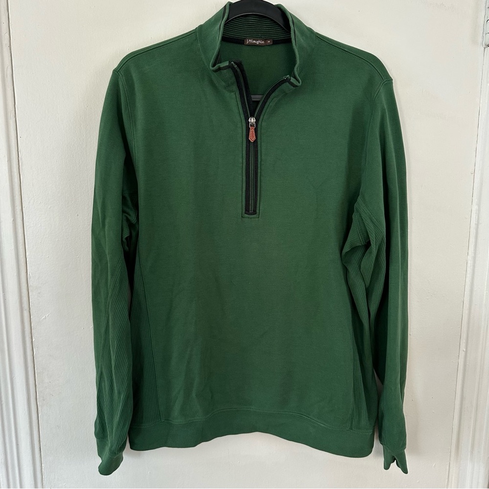 J McLaughlin Sweater Quarter Zip Mock Neck Stretch Pima Cotton Green Mens M